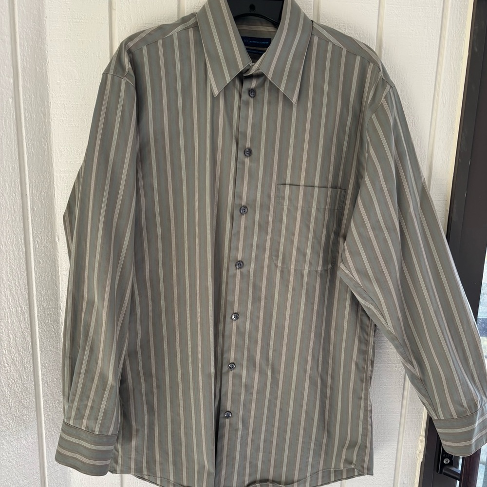 Men's Striped Button-Down Shirt - Sage Green